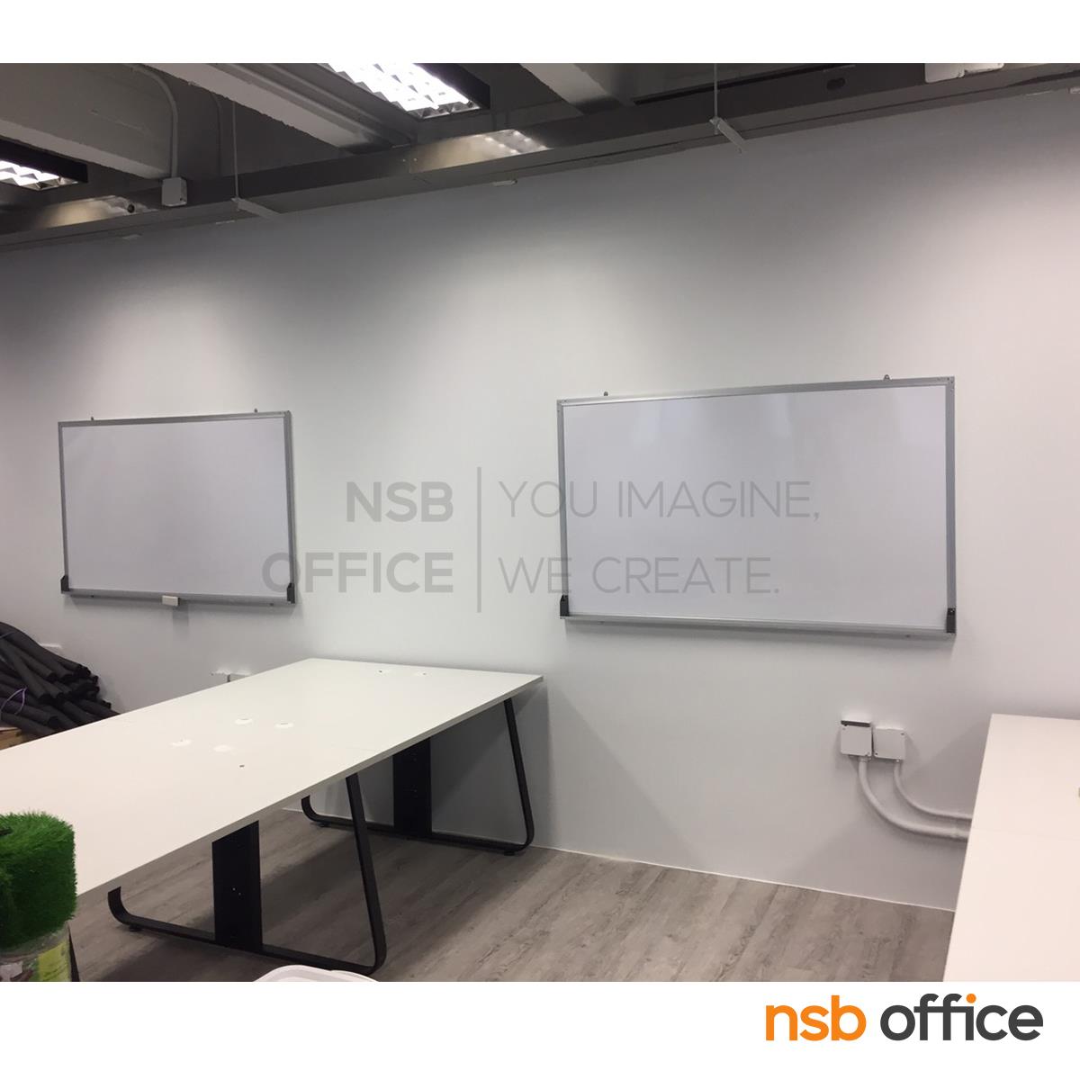 กระดานไวท์บอร์ดแบบแขวน White board   120W cm ขอบอลูมิเนียม คิ้วเล็ก (พร้อมงานติดตั้งบนผนัง)