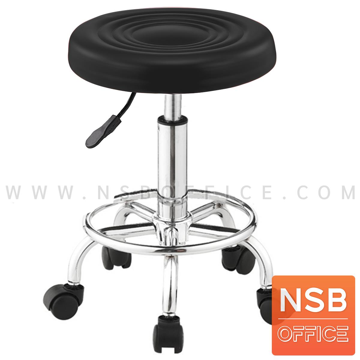 B18A019:เก้าอี้บาร์สตูลกลมล้อเลื่อน สีดำ รุ่น Balrog (บัลร็อก)  โช๊คแก๊ส ขาเหล็กชุบโครเมี่ยม