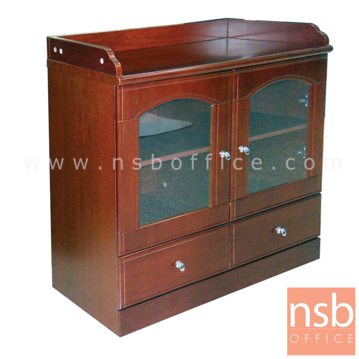 G04A044:ตู้เอกสารสู ง 85 cm. 2 ลิ้นชัก 2 บานเปิดกระจก  รุ่น Peck (เพก)  ไม่มีกุญแจ