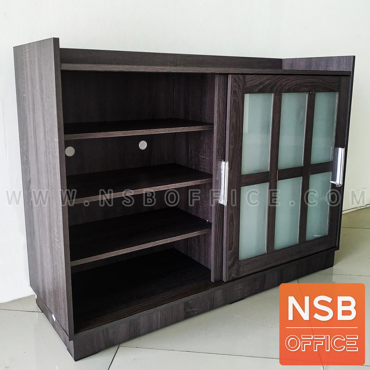 G05A020:ตู้รองเท้าบานเลื่อนเฟรมกระจก 120W*103H cm (26 คู่)  สีโอ๊ค