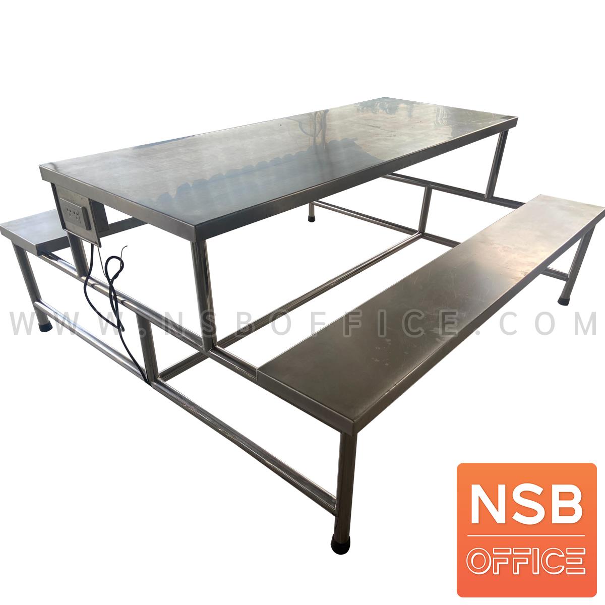 G12A299:ชุดโต๊ะเก้าอี้สเตนเลส  รุ่น Shindo (ชินโด) ขนาด 170W cm.  มีปลั๊กไฟ