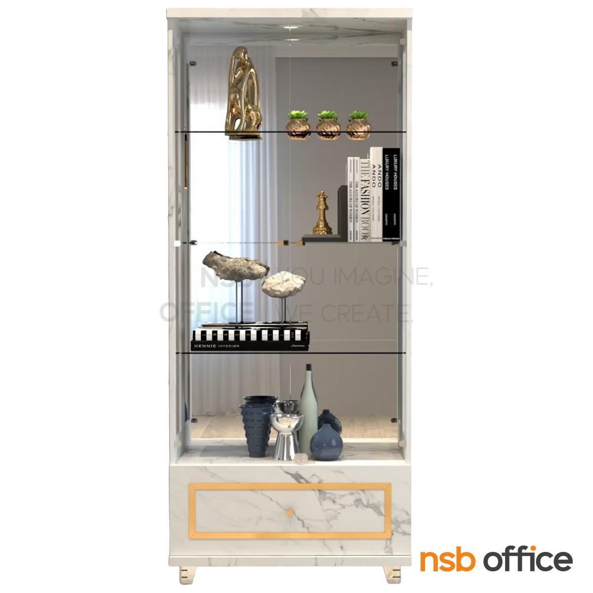 G06A077:ตู้โชว์กระจกดาวน์ไลท์ รุ่น Alano (อลาโน่) ขนาด 80W cm. มี 1 ลิ้นชัก