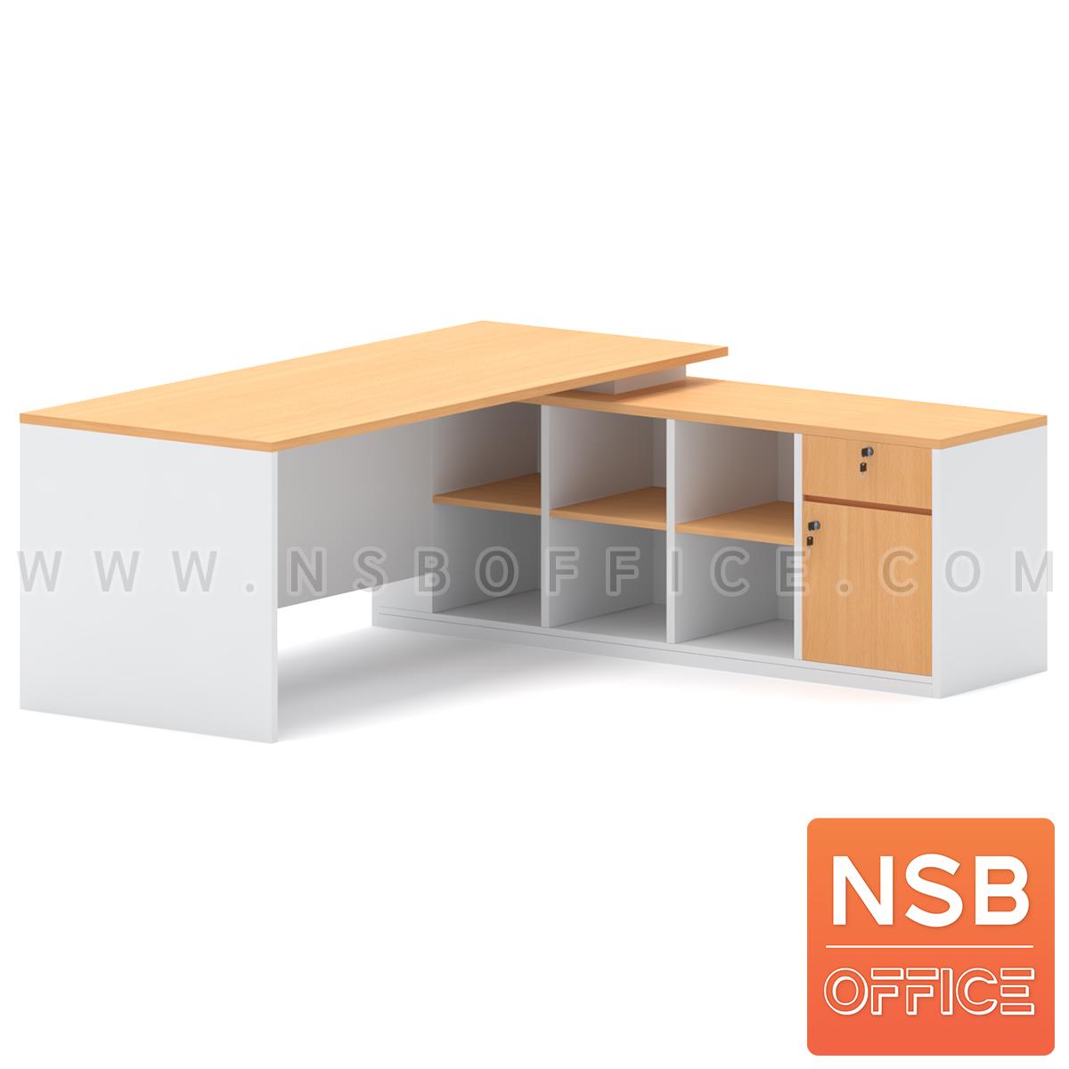 A30A037:โต๊ะผู้บริหารตัวแอล รุ่น Frasers (เฟรเซอร์)  ขนาด 200W cm. พร้อมตู้ข้าง ขาไม้