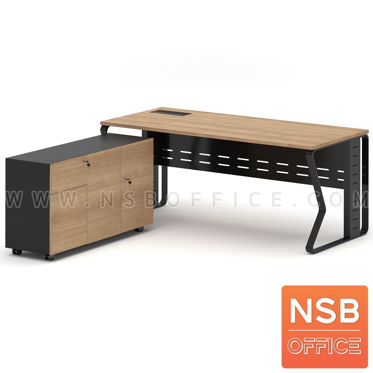 A18A057:โต๊ะผู้บริหารทรงสี่เหลี่ยม รุ่น Cameo (คามิโอ) ขนาด 180W cm. ตู้ข้างล้อเลื่อน ขาเหล็ก