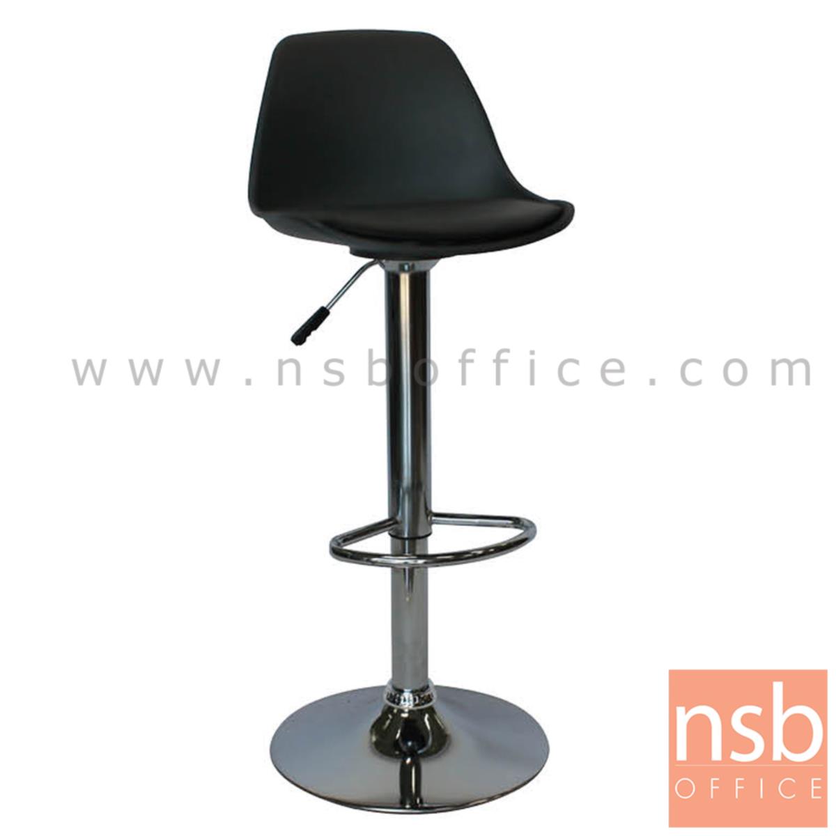B18A081:เก้าอี้บาร์สูงเปลือกโพลี่เสริมเบาะหนังเทียม รุ่น Vega (เวก้า)  ขาโครเมี่ยมฐานจานกลม
