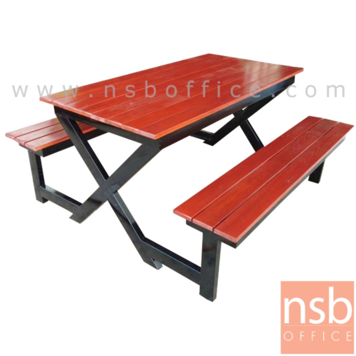 G14A206:โต๊ะโรงอาหารไม้สักล้วน รุ่น Sophia (โซเฟีย) ขนาด 150W cm. ขาเหล็ก